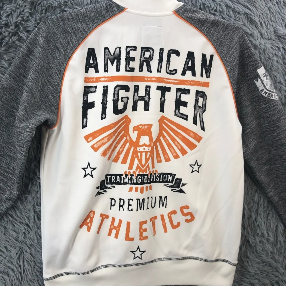 American Fighter Jacket Womens Medium Lightweight Spellout White Gray
